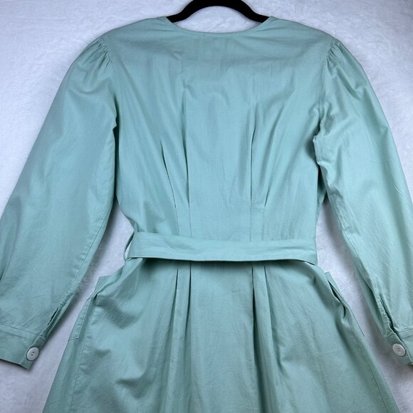 Vintage Agnès b. Paris Mint Green Button Front Belted Dress Sz 36/S Cottagecore - Picture 5 of 10